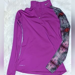 Nike Pro Combat Therma Fit Womens M Pullover 1/4 Zip Fitted Long Sleeve Pink